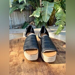 a.n.a. new and unworn black woven wedge